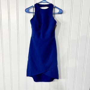 Keepsake The Label Royal Blue Halter Neck Asymmetrical Mini Dress Size Small